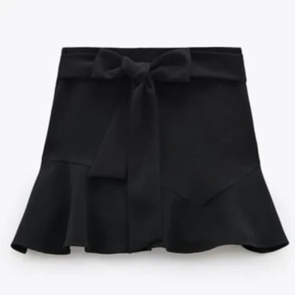 NEW ZARA BOW‎ TRIM SKORT BLACK REF. 2271/583 Mini Womens Large - Picture 3 of 13